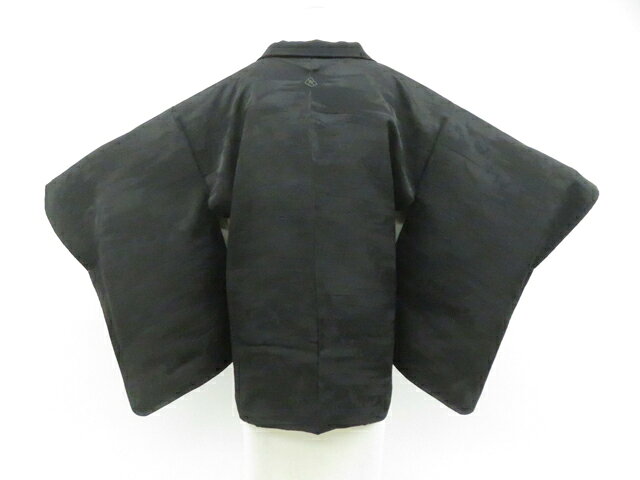 Haori - 【中古】リサイクル着物 黒羽織 縫い紋 地紋入 羽織紐別売 正絹 着物 身丈約161.5cm 裄丈約64.5cm 26z03-1491【リサイクル】 IDnet