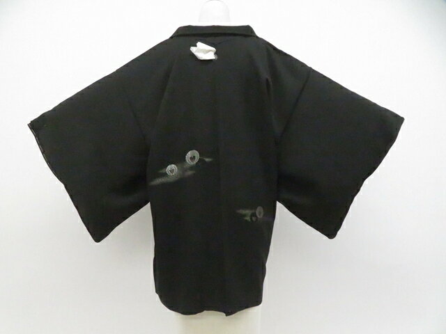 Haori - 【中古】リサイクル着物 黒羽織 未使用 縫い紋 縫取り 銀糸 しつけ付 羽織紐別売 正絹 着物 美品 身丈約81.5cm 裄丈約63.5cm 26z03-1499【リサイクル】 IDnet