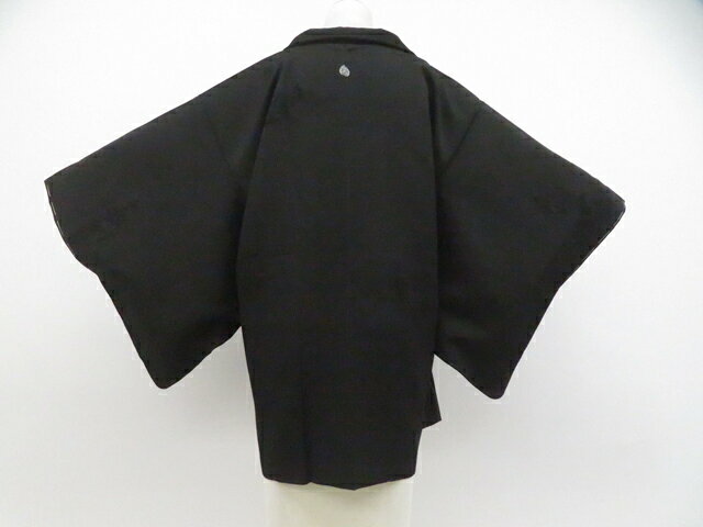 Haori - 【中古】リサイクル着物 黒羽織 未使用 一つ紋 地紋入 しつけ付 羽織紐付 正絹 着物 身丈約79.5cm 裄丈約62.5cm 26z03-1509【リサイクル】 IDnet