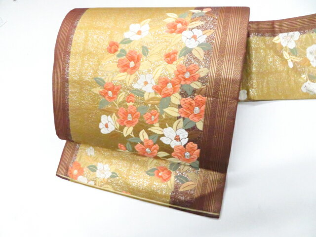 樂天商城 - 【中古】九寸名古屋帯 六通 金糸 花 未使用品 美品 26b03-296【リサイクル】 IDnet