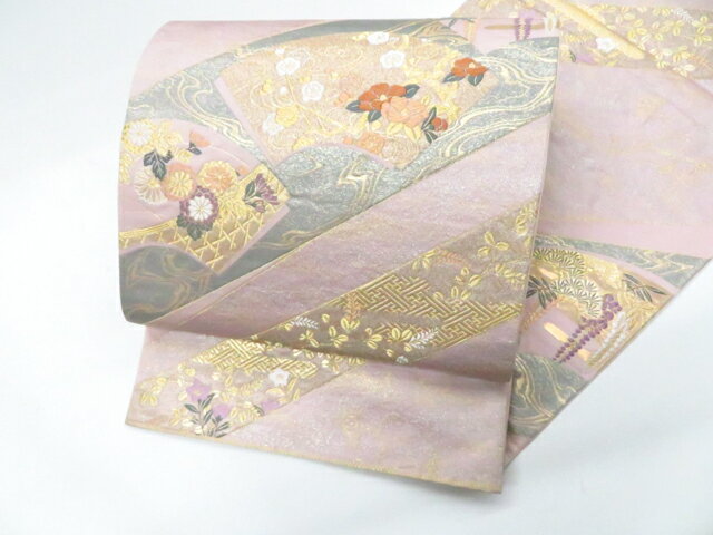 樂天商城 - 【中古】袋帯 六通 金糸 地紙に花 26b03-300【リサイクル】 IDnet