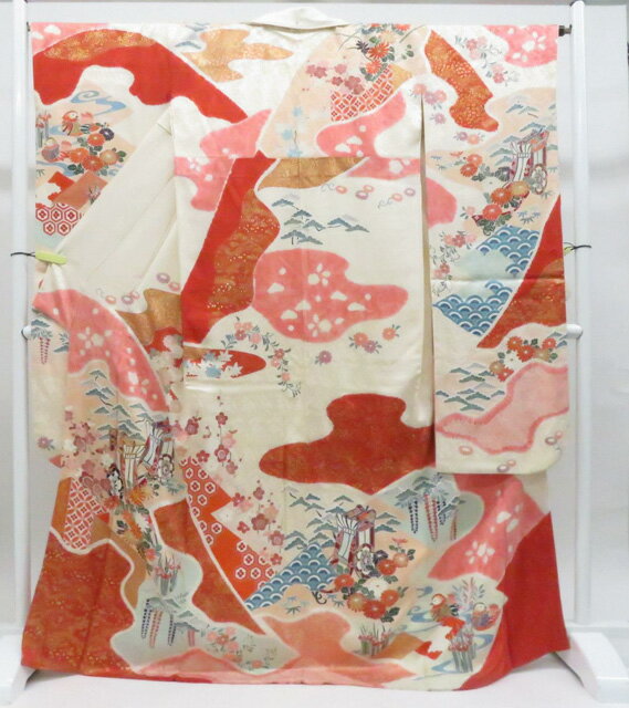 最大88%OFF【中古】リサイクル着物 振袖 金駒刺繍 古典柄 正絹 着物 身丈約173.5cm 裄丈約67.0cm 26z03-1649【リサイクル】 IDnet