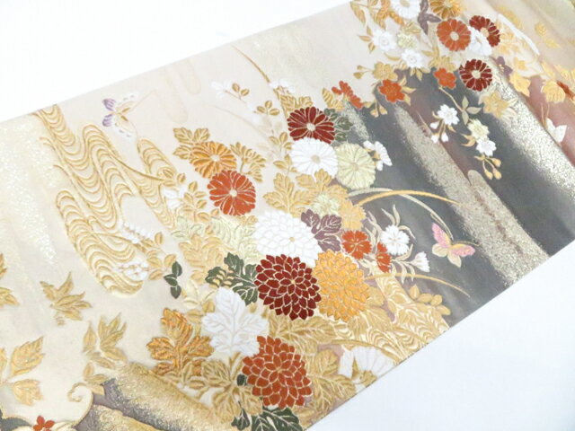 【中古】袋帯 六通柄 蝶 花 正絹 美品 26b04-329【リサイクル】 IDnet