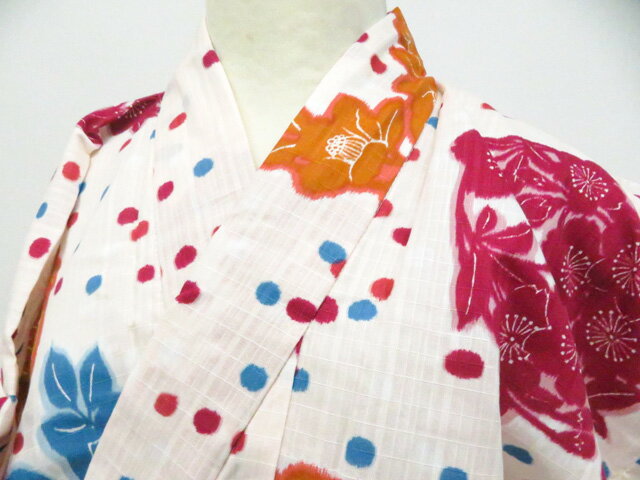 樂天商城 - 【中古】リサイクル着物 浴衣 kimono caf? 水玉に花 未使用品 美品 着物 身丈約154.0cm 裄丈約63.5cm 26z04-1689【リサイクル】 IDnet