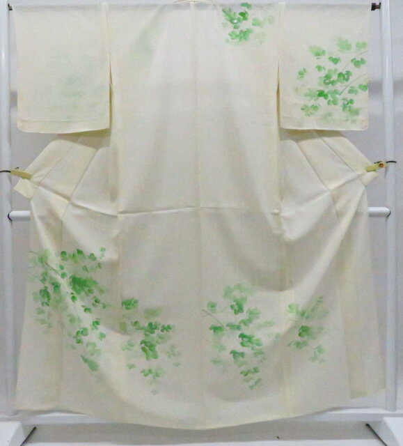 樂天商城 - 【中古】リサイクル着物 付下げ 銀彩 葉 正絹 着物 美品 身丈約162.0cm 裄丈約66.0cm 26z04-1904【リサイクル】 IDnet