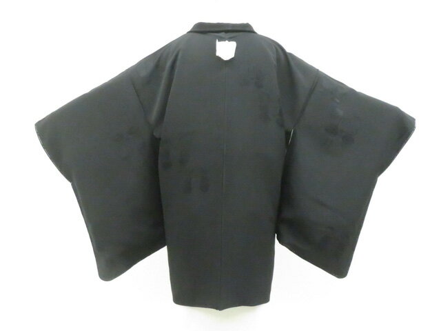 Haori - 【中古】リサイクル着物 黒羽織 一つ紋 地紋入 しつけ付 未使用品 羽織紐付 着物 正絹 身丈約79.0cm 裄丈約645.0cm 26z04-1936【リサイクル】 IDnet