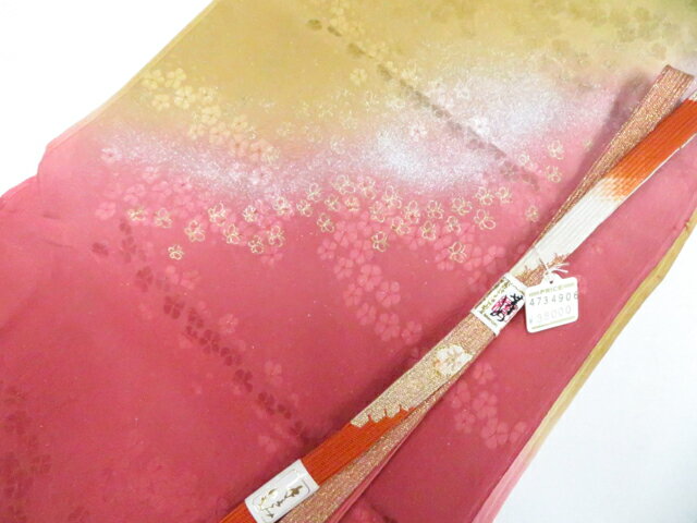 【中古】和装小物 未使用 帯揚げ帯締めセット 帯揚 帯締 蝶 花 高麗組 手組 金糸 美品 r8w04-264【リサイクル】 IDnet