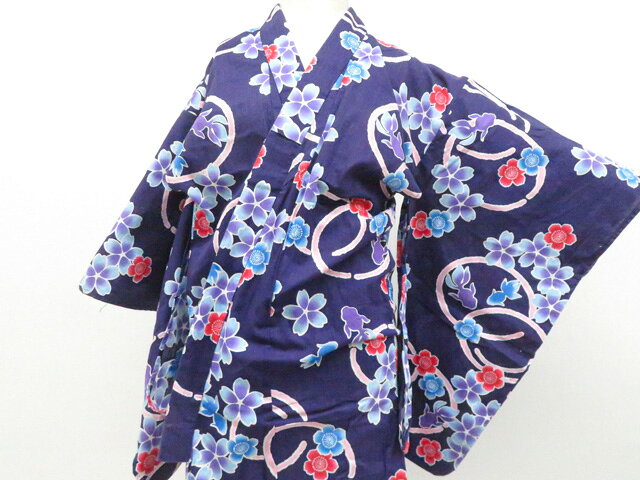 【中古】リサイクル着物 浴衣 ジュニア用 金魚に花 着物 美品 身丈約139.0cm 裄丈...