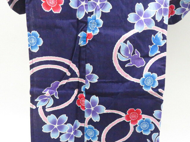 【中古】リサイクル着物 浴衣 ジュニア用 金魚に花 着物 美品 身丈約139.0cm 裄丈...