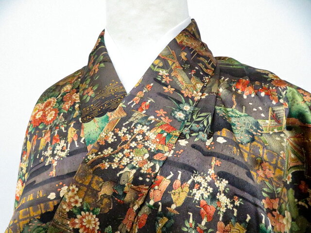 樂天商城 - 【中古】リサイクル着物 小紋 時代風景文様 正絹 着物 美品 身丈約163.0cm 裄丈約67.0cm 26z04-1986【リサイクル】 IDnet