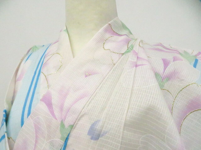 Summer Wear - 【中古】リサイクル着物 浴衣 金彩 花 未使用品 着物 美品 身丈約170.0cm 裄丈約70.0cm 26z04-2009【リサイクル】 IDnet