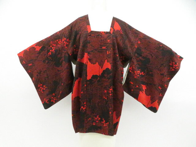 Haori - 【中古】リサイクル着物 道行コート 江戸風景 着物 正絹 身丈約80.0cm 裄丈約63.0cm 26z04-2073【リサイクル】 IDnet