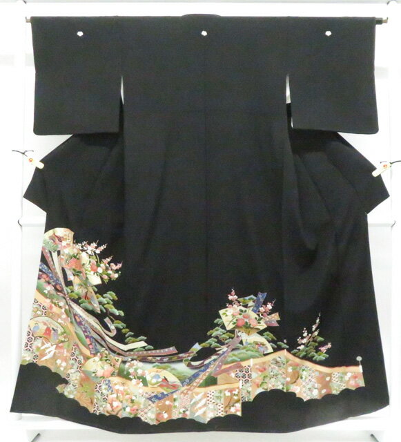 Kurotome - 【中古】リサイクル着物 黒留袖 五つ紋 束ね熨斗 人物 金彩 ラメ 比翼仕立て 着物 正絹 身丈約158cm 裄丈約64.5cm 26z04-2102【リサイクル】 IDnet