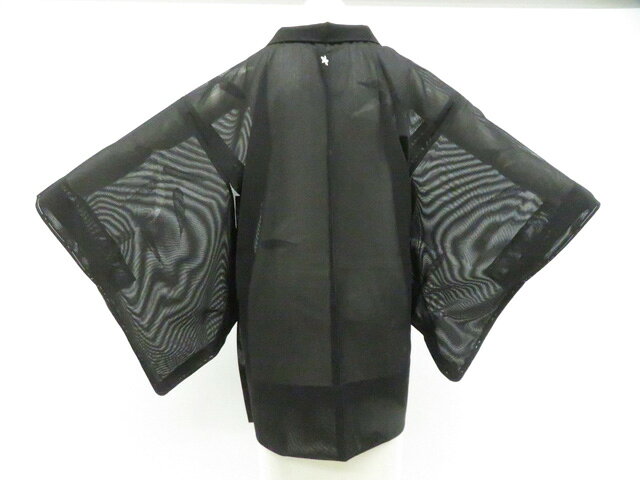 Haori - 【中古】リサイクル着物 羽織 黒羽織 未使用 夏物 一つ紋 仕付け付 羽織紐別 着物 正絹 美品 身丈約77cm 裄丈約64.5cm 26z04-2127【リサイクル】 IDnet