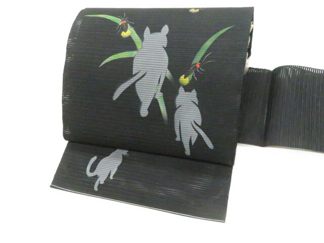 Nagoya Sash - 最大88%OFF【中古】九寸名古屋帯 オリジナル お太鼓柄 夏物 夏 ネコ 猫 蛍 正絹 r8b04-91【リサイクル】 IDnet