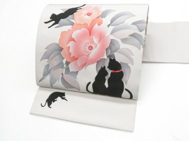 Rakuten - 最大88%OFF【中古】九寸名古屋帯 オリジナル お太鼓柄 ネコ 猫 花 正絹 美品 r8b04-93【リサイクル】 IDnet