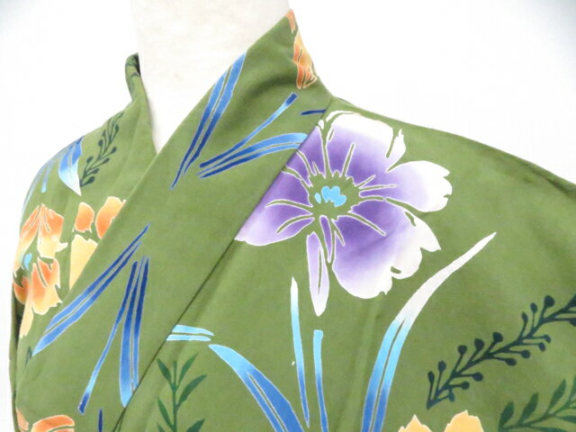 Summer Wear - 【中古】リサイクル着物 浴衣 昭和レトロ コーマ地 花 着物 身丈約163cm 裄丈約70cm 26z04-2232【リサイクル】 IDnet