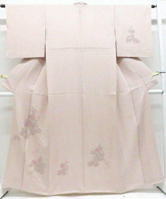 新品 正絹 袷 汕頭刺繍 付下げ 花凧 花結びトールサイズ 裄丈69 ベージュ 振袖 着物 中古 正絹 袷 汕頭刺繍 スワトウ 相良刺繍 蘇州刺繍 花の図
