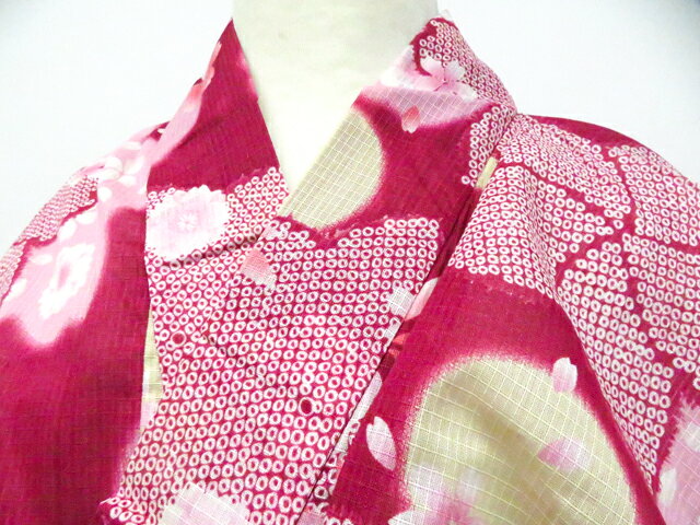 樂天商城 - 【中古】リサイクル着物 浴衣 綿紅梅 桜 未使用品 着物 美品 身丈約164cm 裄丈約67cm 26z04-2333【リサイクル】 IDnet