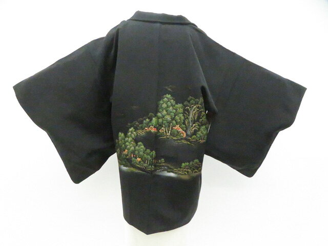 Haori - 【中古】リサイクル着物 黒羽織 羽織紐付き 縫い取り 着物 身丈約77.5cm 裄丈約63.5cm 26z05-2902【リサイクル】 IDnet