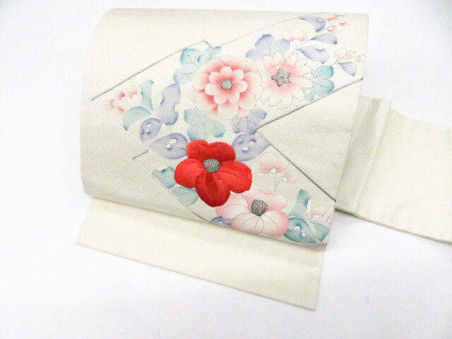樂天商城 - 【中古】九寸名古屋帯 太鼓柄 刺繍 銀糸 花 未使用品 正絹 26b06-484【リサイクル】 IDnet
