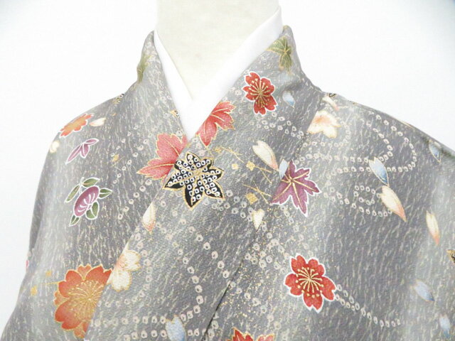 樂天商城 - 【中古】リサイクル着物 小紋 金彩 花 着物 正絹 美品 身丈約168cm 裄丈約64.5cm 26z06-3228【リサイクル】 IDnet