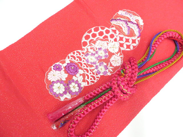和装小物 帯揚げ帯締めセット 帯揚 帯締 振袖用 金通し 刺繍 花 丸組 金糸 26w06-8912 IDnet