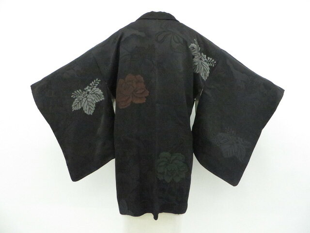 【中古】リサイクル着物 黒羽織 羽織紐付き アンティーク 着物 正絹 身丈約78cm 裄丈約61cm 26z07-3678【リサイクル】 IDnet