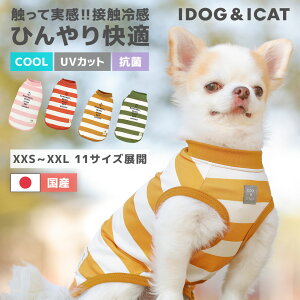 【 冷感 犬 服 】iDog COOL Chill ボーダープリントタンク 接触冷感 アイドッグ メール便OK【 あす楽 翌日配送 】【 涼感 ひんやり cool クールウェア 涼しい 夏服 夏用 犬の服 トイプードル ダックス チワワ ドッグウェア 暑さ対策 】