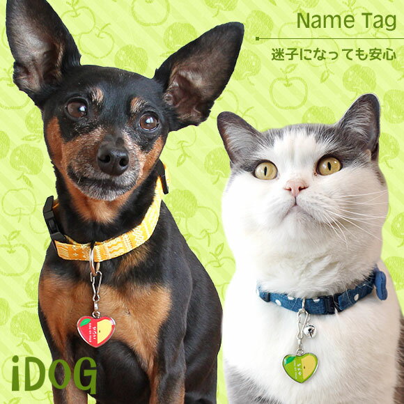 【 迷子札 犬 猫 】IDOG&ICAT ネームタグ迷子札ハート型りんご メール便OK【 ネームプレート ドッグタグ 名札 鑑札 脱走対策 防災 名入れ 名前入り ネーム入り 印字 チャーム ストラップ 子供 icat 】