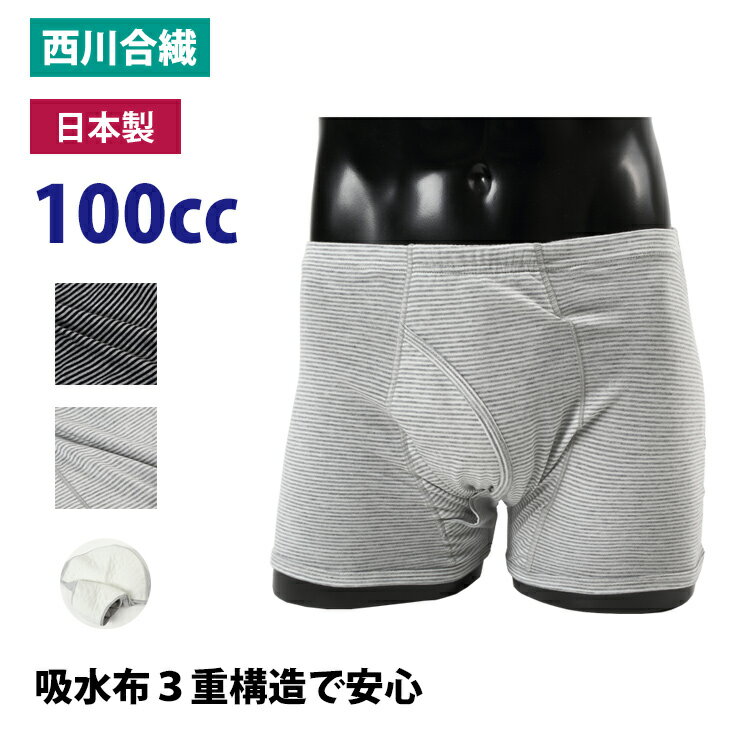 失禁パンツ 男性用 100CC 日本製 紳士 失禁 トランクス 蒸れない 漏れない 消臭 綿 吸水 sk33019