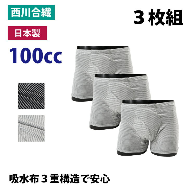 【セット販売3枚】失禁パンツ 男性用 100CC 日本製 紳士 失禁 トランクス 蒸れない 漏れない 消臭 綿 吸水 sk33019 一部地域除き 送料無料