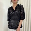 【didot.showroom】メッシュニットハーフポロ/ レディース 半袖 春夏 メッシュ ポロ サマーニット 韓国 Didot.showroom