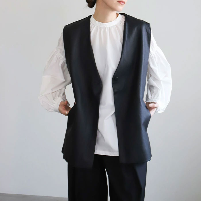 【SELECT MOCA】フェイクレザーベスト / レディース 秋 冬 ベスト フェイクレザー オーバーサイズ レイヤード セレクトモカ select mocaのサムネイル