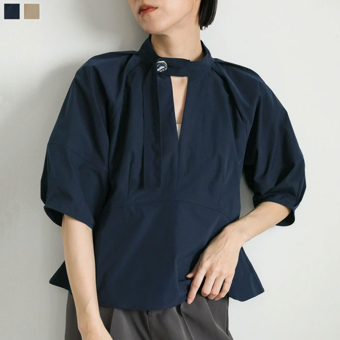 Rakuten - 【SELECT MOCA】ベルトカラーランタンスリーブブラウス/ レディース 春夏 夏 半袖ブラウス ネックデザイン オフィス オフィスカジュアル シンプルブラウス デザインブラウス シャツ ラタンスリーブ セレクトモカ selectmoca