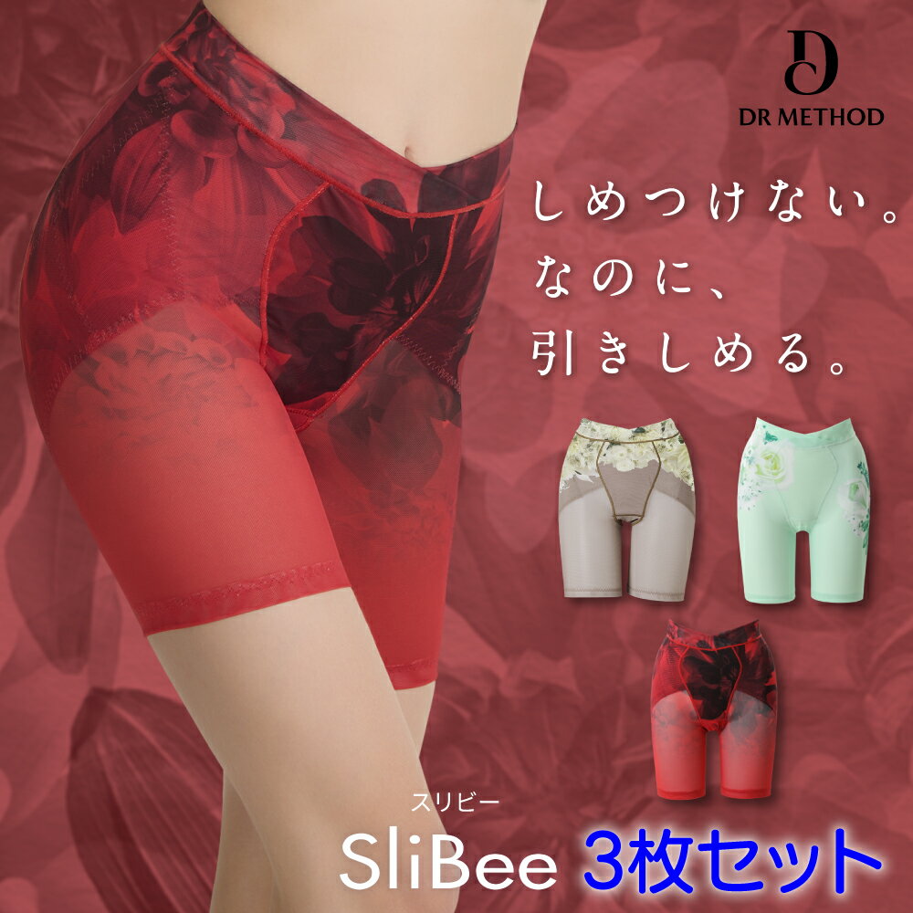 【3枚セット】DR METHOD SliBee スリビー デザインガードル ノーブルベージュ×1枚 エレガンスグリーン×1枚 ルーセントレッド×1枚 骨盤補整 ガードル 補整下着 ガードルショーツ 大きいサイズ ぽっこりお腹