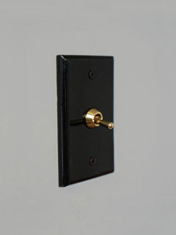 セラミックプレートトグルスイッチ ブラック HS2938 おしゃれ かわいい レトロ アンティーク スイッチプレート