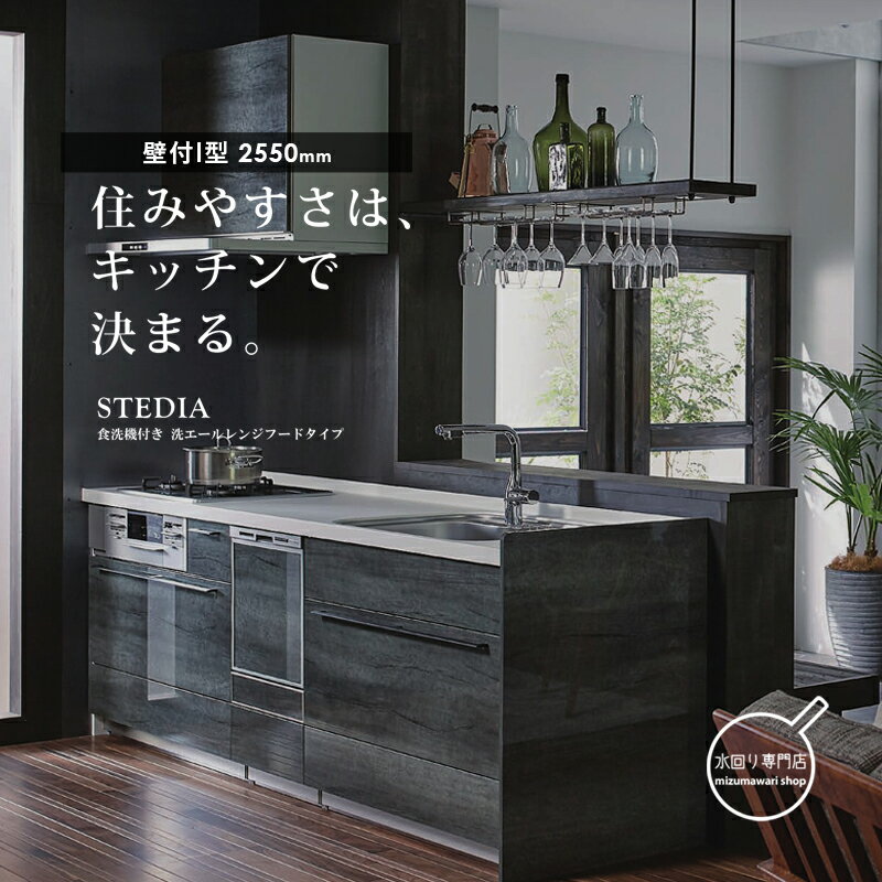 クリナップ STEDIA(ステディア) 壁付I型 間口2550mm スライド収納 洗エールレンジフード ガラストップコンロ システムキッチン Class4