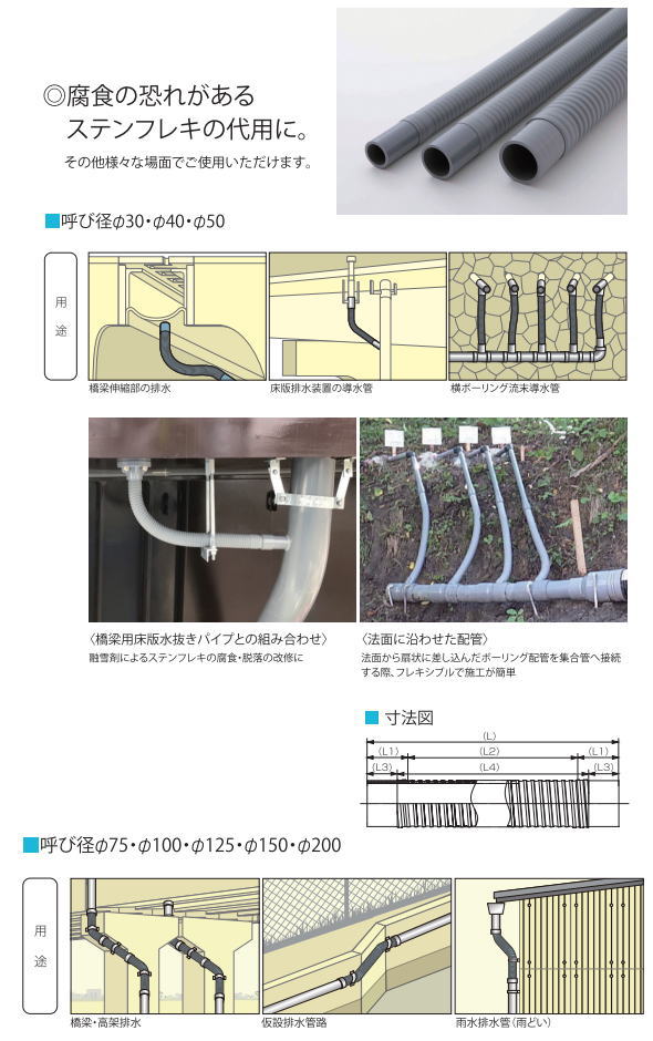 ユーシー産業 BFP-150-2000L エバフリー 屋外用排水専用フレキシブルパイプ 呼び径φ150mm×L2000mm EVUC(エバック)