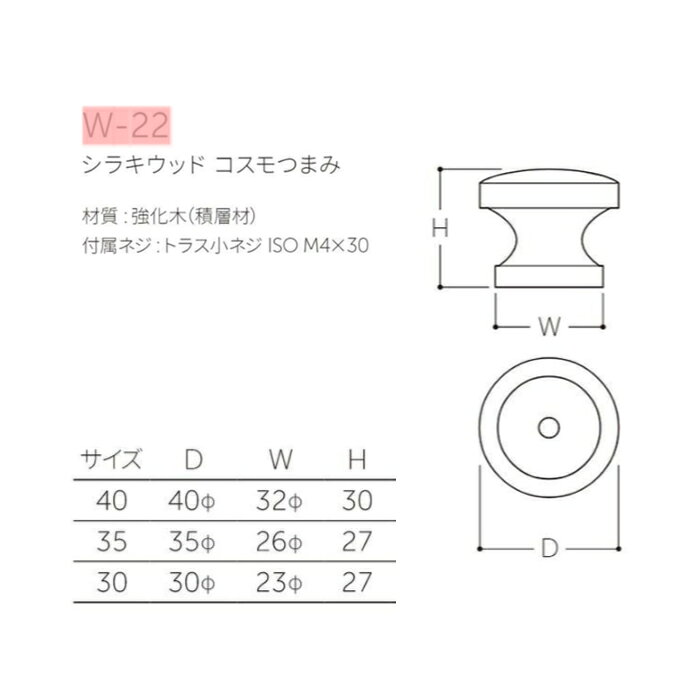 丸喜金属 W-22 40 シラキウッド コスモつまみ サイズ:40 1個 マルキハードウェア