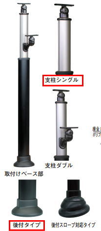 杉田エース ACE(455-590)アプローチ手すり 支柱シングル 後付タイプ ステンカラー・ブラック