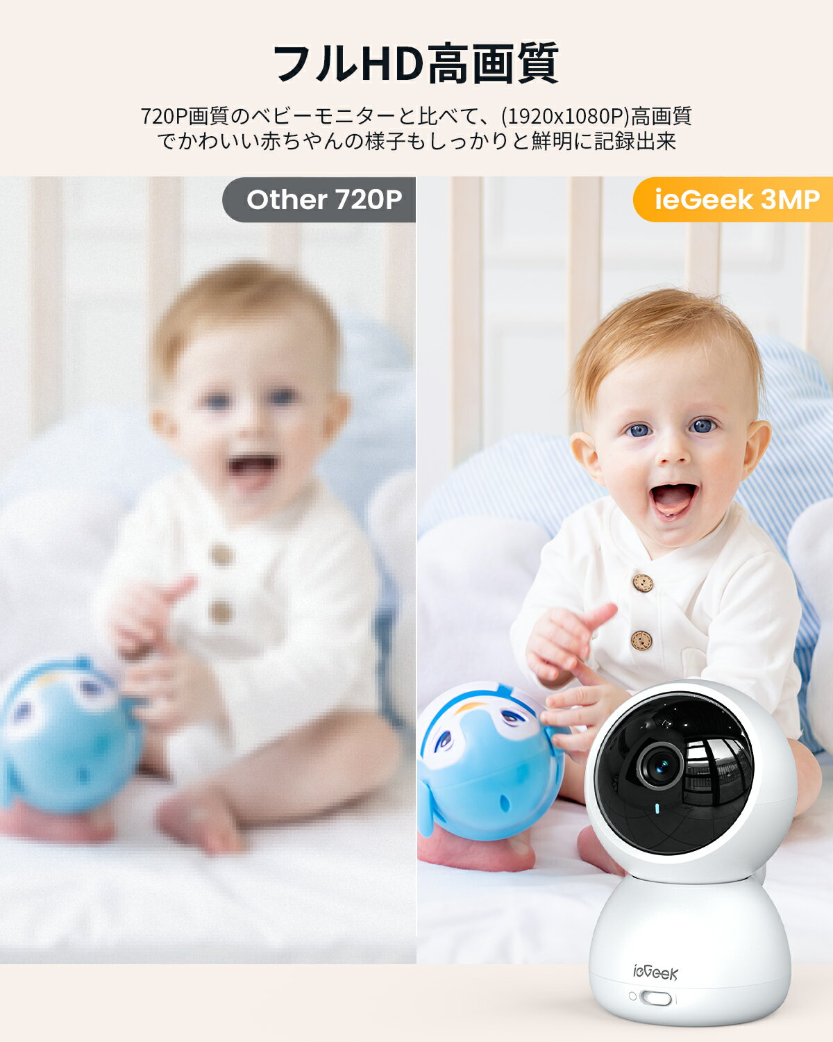 【wifi不要★3倍ズーム】 ベビーモニター 300m無線距離伝送 ベビーカメラ モニター付き 6台まで接続可能 720P 設定簡単 首振り 見守りカメラ 赤ちゃん ペット スマホ不要 防犯カメラ 温度 湿度 音声 会話 モニターセット ワイヤレス 出産祝い 内祝い