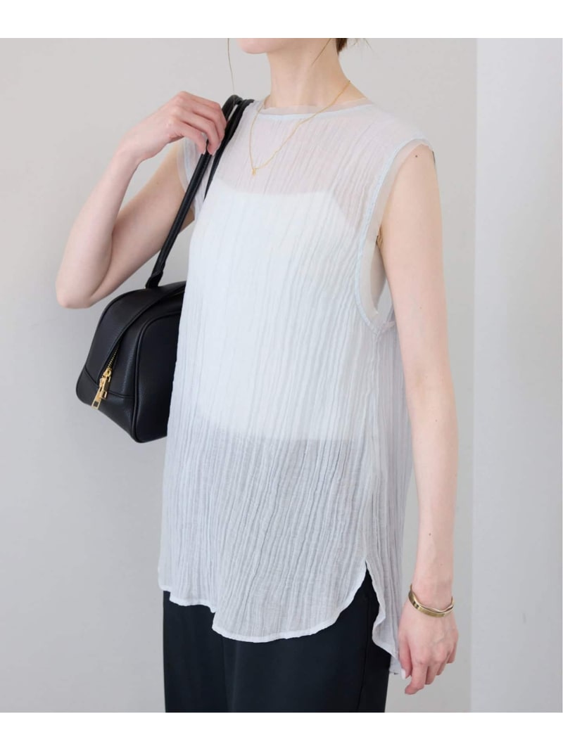 Rakuten - シアーノースリブラウス SLOBE IENA スローブ イエナ トップス シャツ・ブラウス ブルー ブラック【送料無料】[Rakuten Fashion]