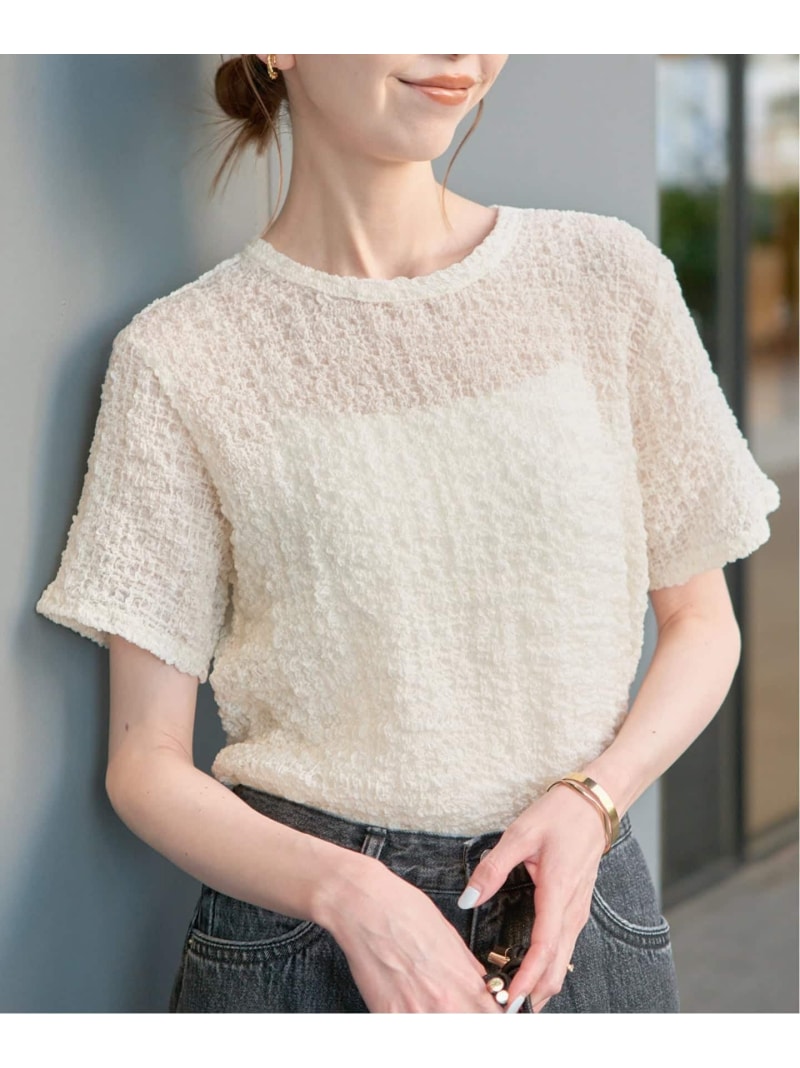 Rakuten - シャーリングシアーTEE SLOBE IENA スローブ イエナ トップス カットソー・Tシャツ ブラック ベージュ【送料無料】[Rakuten Fashion]