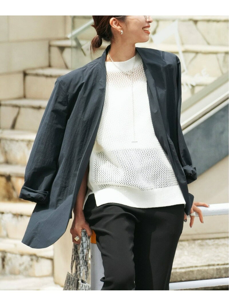樂天商城 - 《手洗い可》Dry Touch Collarless ジャケット VERMEIL par iena ヴェルメイユ パー イエナ ジャケット・アウター ノーカラージャケット ネイビー【送料無料】[Rakuten Fashion]