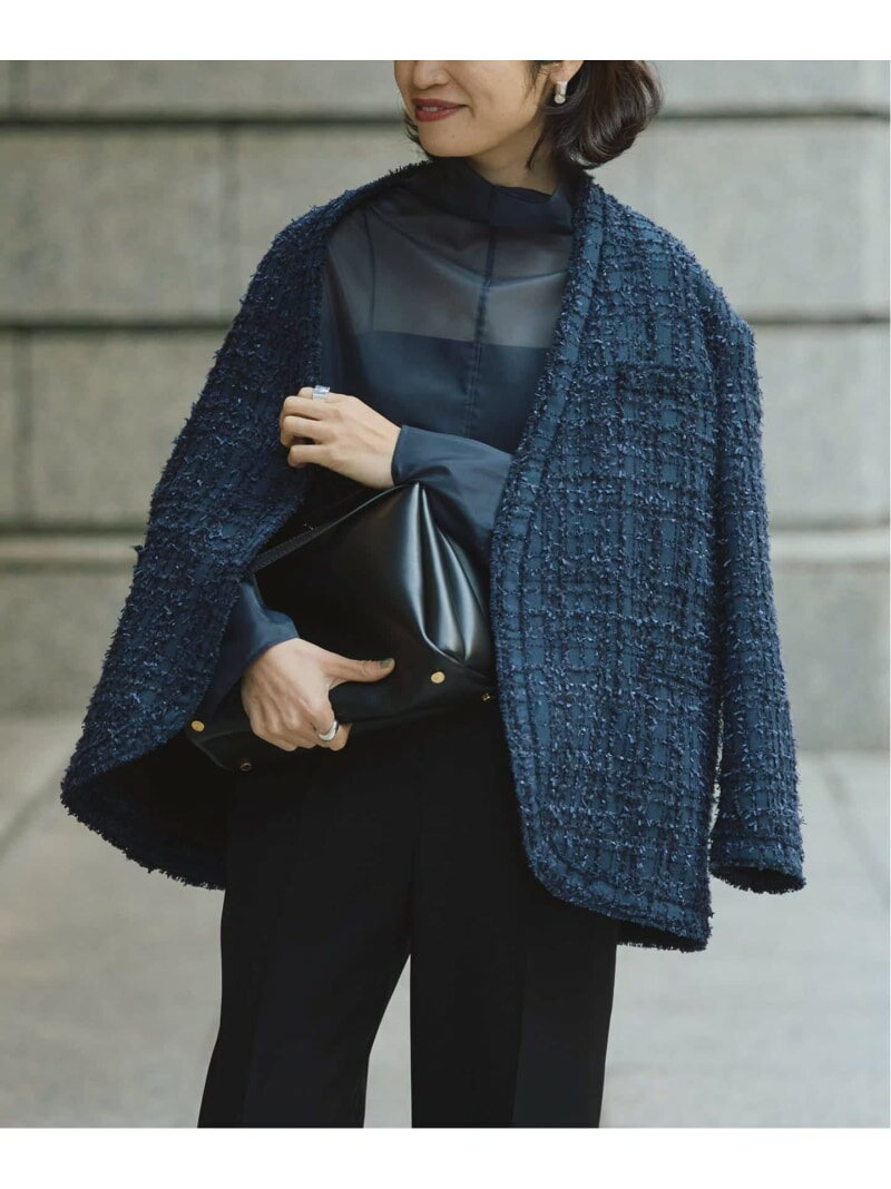 樂天商城 - tweedノーカラージャケット VERMEIL par iena ヴェルメイユ パー イエナ ジャケット・アウター ノーカラージャケット ネイビー ピンク【送料無料】[Rakuten Fashion]