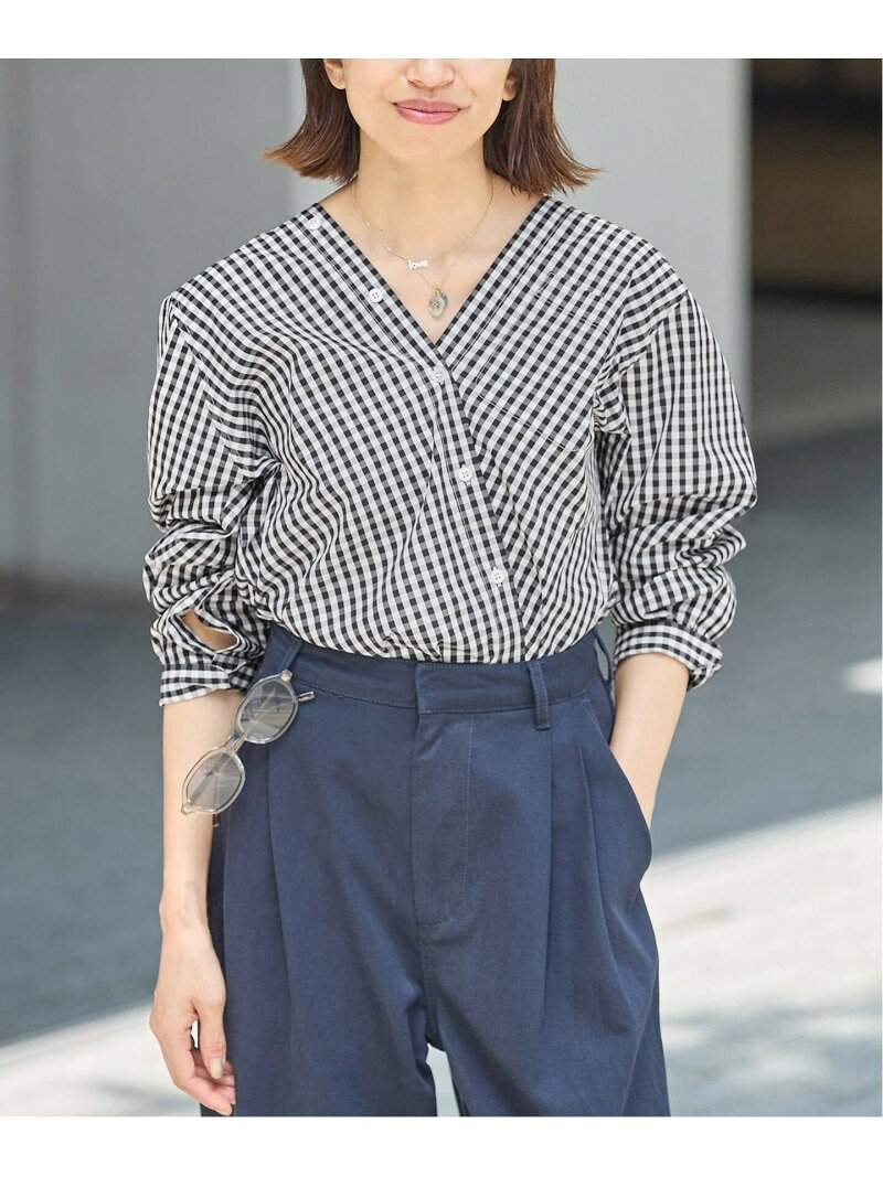 《新色/追加予約》MA/RE/マレ カシュクールシャツ SIGNITURE SH IENA イエナ トップス シャツ・ブラウス ブルー ブラック*