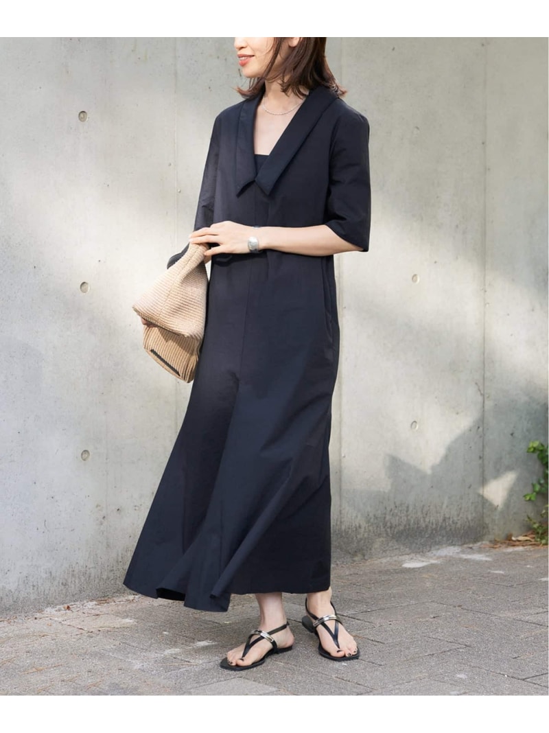 樂天商城 - Cotton Linen Flare Dress VERMEIL par iena ヴェルメイユ パー イエナ ワンピース・ドレス ワンピース ネイビー ホワイト【送料無料】[Rakuten Fashion]