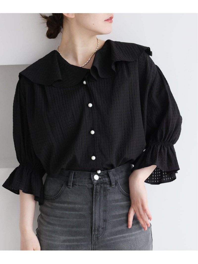 樂天商城 - BLACK 襟フリルブラウス IENA イエナ トップス シャツ・ブラウス ブラック ベージュ【送料無料】[Rakuten Fashion]