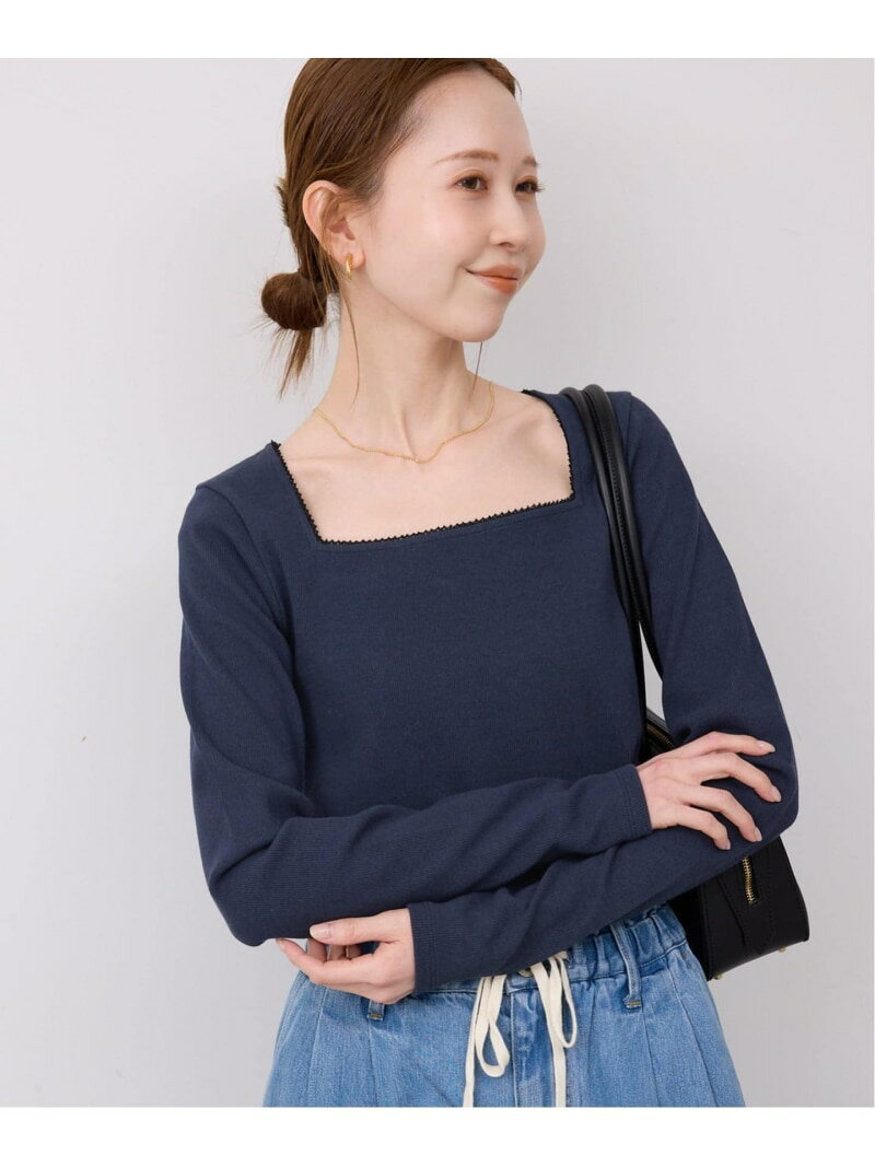 樂天商城 - スクエアネックテレコプルオーバー SLOBE IENA スローブ イエナ トップス カットソー・Tシャツ ベージュ ネイビー ブルー【送料無料】[Rakuten Fashion]